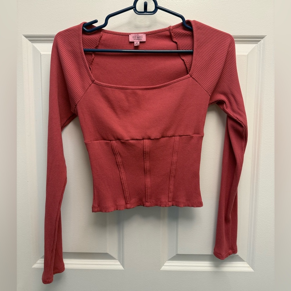 Francesca’s Women's Ribbed Long Sleeve Top in Pink 🩷 Size Medium